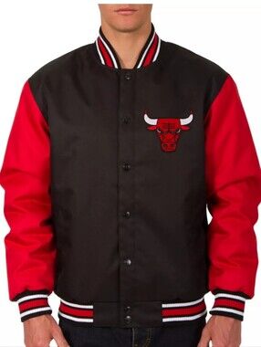 Chicago Bulls Matte Satin Twill Black & Red Varsity Jacket XL